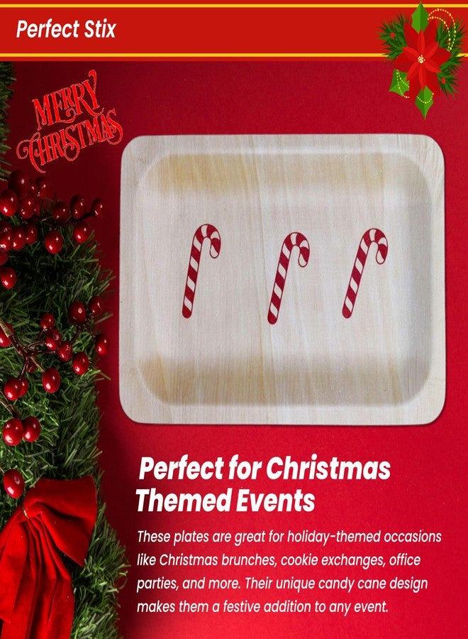 Perfect Stix 7" Disposable Wooden Plate with Candy Cane Print - Pack of 25ct - Image 3