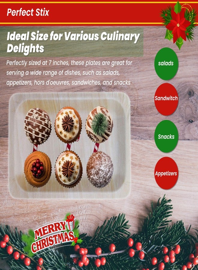 Perfect Stix 7" Disposable Wooden Plate with Candy Cane Print - Pack of 25ct - Image 4