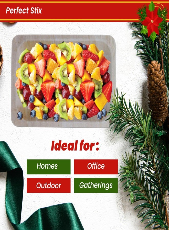 Perfect Stix 7" Disposable Wooden Plate with Candy Cane Print - Pack of 25ct - Image 5