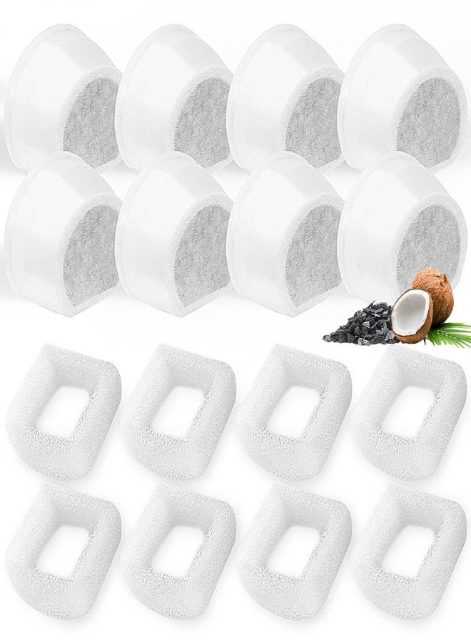 Porens 16 Pack Cat Water Fountain Filters Replacement, 8 Carbon Filters and 8 Foam Sponge Pre-Filter Fit for Multiple Ceramic and Stainless Steel Pet Fountains - Image 1