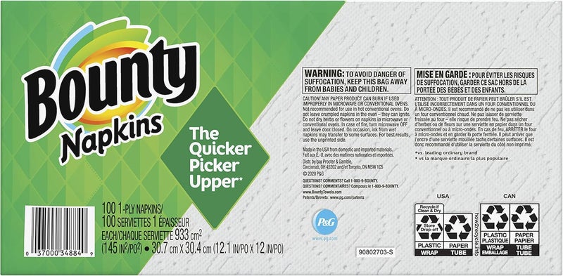 Bounty Quilted Napkins, 1-Ply, 12.1In X 12In, 100 Count, White - Image 3