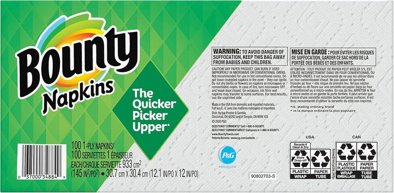 Bounty Quilted Napkins, 1-Ply, 12.1In X 12In, 100 Count, White - Image 4