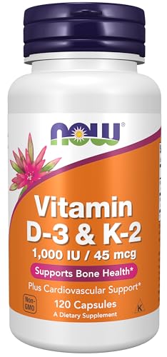 NOW Supplements Vitamin D3 K2 1000 IU45 mcgPlus Cardiovascular Support Supports Bone Health 120 veg Capsules
