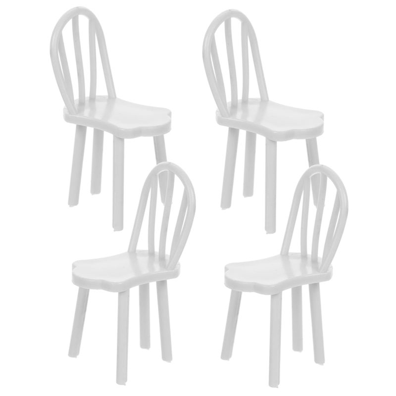 Vintage Style Miniature Dollhouse Chairs Set of 4 Minimalist Furniture Decor - Image 2