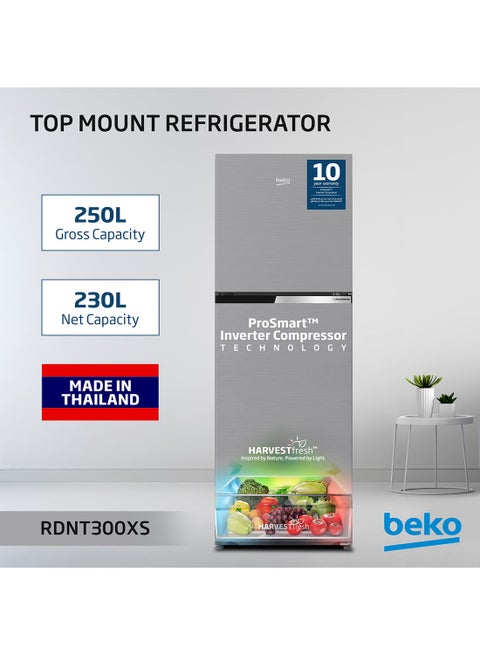 250L Gross (230L Net) Capacity, Double Door Refrigerator, Top Mount, No Frost, Harvest Fresh Technology, NeoFrost Dual Cooling, Low Noise, 10 Years Warranty on ProSmart Inverter Compressor, Made in Thailand 250 L RDNT300XS Grey