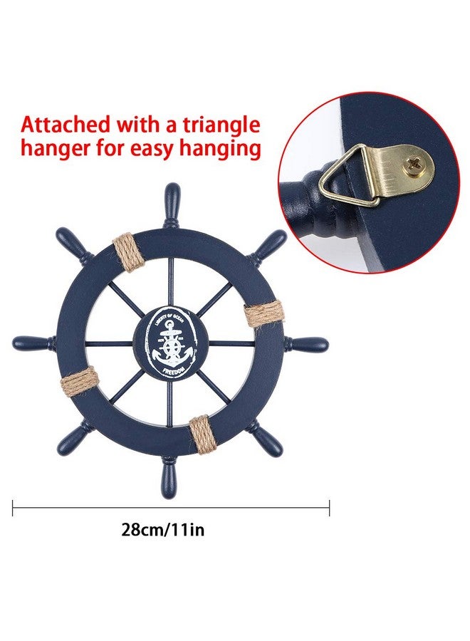MDLUU Wooden Ship Wheel, Ship Rudder Decor, Helm Wheel Wall Hanging Ornament (11"(Navy Blue)) - Image 4