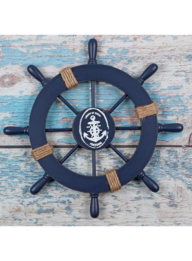 MDLUU Wooden Ship Wheel, Ship Rudder Decor, Helm Wheel Wall Hanging Ornament (11"(Navy Blue)) - Image 2