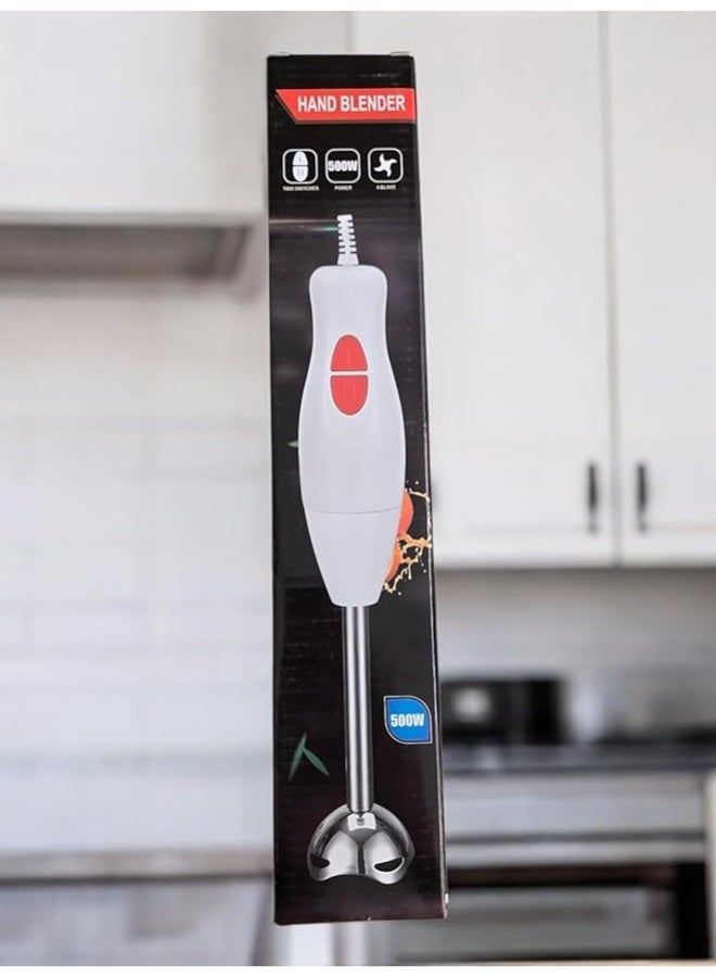 500W Hand Blender with Speed Control – 2 Speeds with 4 Stainless Steel Blades, Powerful Performance for Quick and Easy Food Preparation, Modern Design – White - Image 2