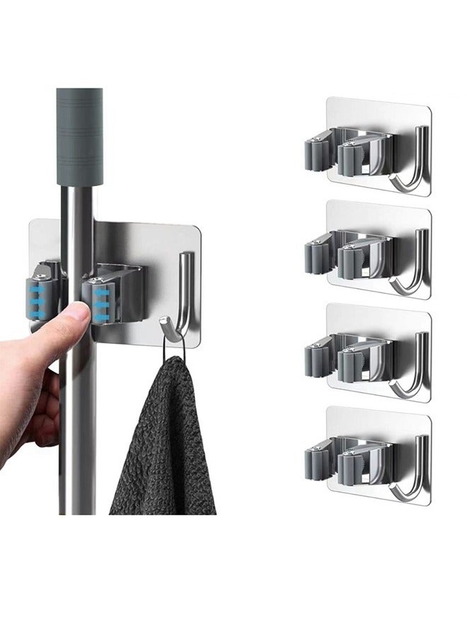 Fanski Mop Holder Pack of 4 for Kitchen Home Garage and Laundry Mop Holder with Wall Mount Multipurpose Mop and Broom Holder Organizer - Image 1