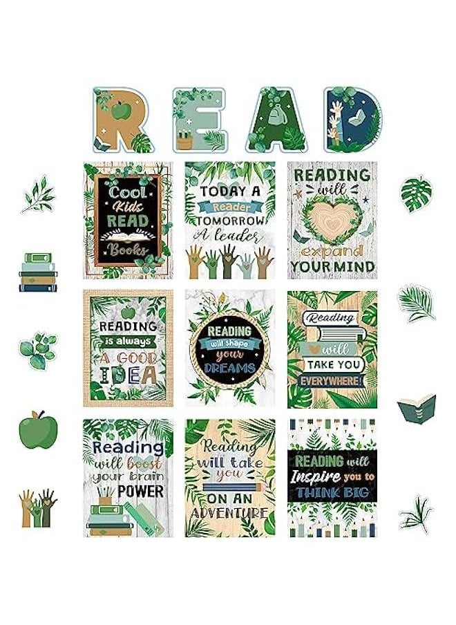 Arabest 45 PCS Reading Bulletin Board Poster Eucalyptus Classroom Decorations Boho Greenery Bulletin Board Motivational Elementary Educational Prints Poster for Teachers Kindergarten Preschool Library  - Image 1