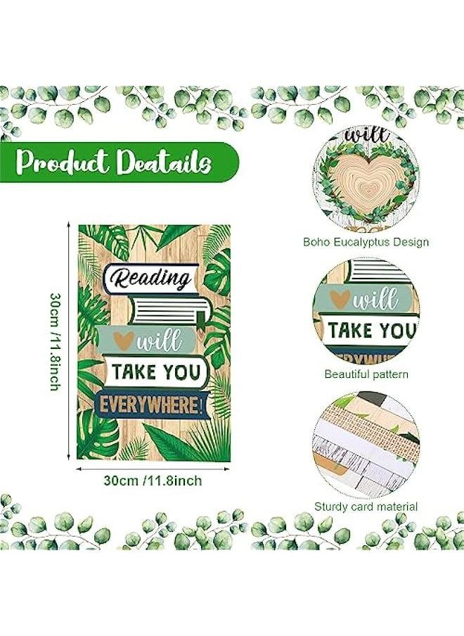 Arabest 45 PCS Reading Bulletin Board Poster Eucalyptus Classroom Decorations Boho Greenery Bulletin Board Motivational Elementary Educational Prints Poster for Teachers Kindergarten Preschool Library  - Image 3