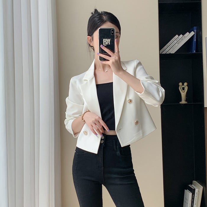 Small suit top 2024 new small elegant casual white short suit jacket for women Spring and Autumn high-grade Black - Image 2
