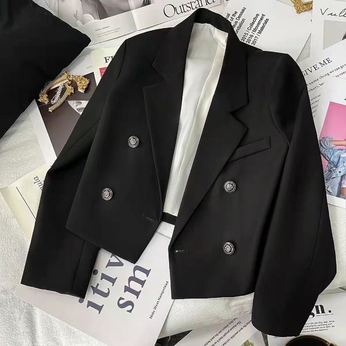 Small suit top 2024 new small elegant casual white short suit jacket for women Spring and Autumn high-grade Black - Image 1
