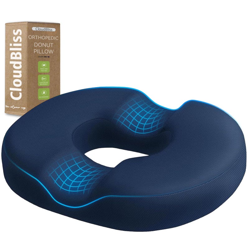 CloudBliss Donut Pillow Seat Cushion for Tailbone Pain Relief and Hemorrhoids Memory Foam Chair Cushion for Postpartum Pregnancy Seat Cushions for Men and Women for Home  Office Blue