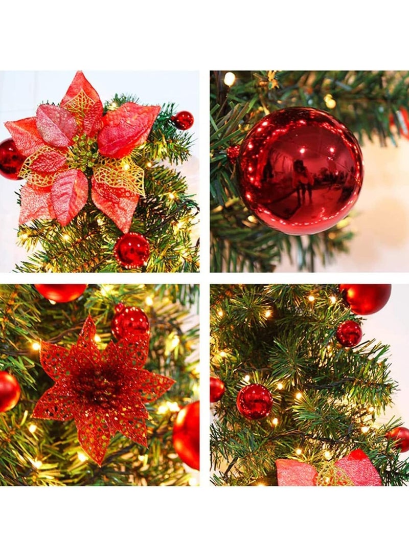 Christmas Garland Decoration 8.8 ft Christmas Rattan Christmas Artificial Flower Vine Plants Green Rattan with Red Flower Decorations and Battery Operated LED Lights - Image 4