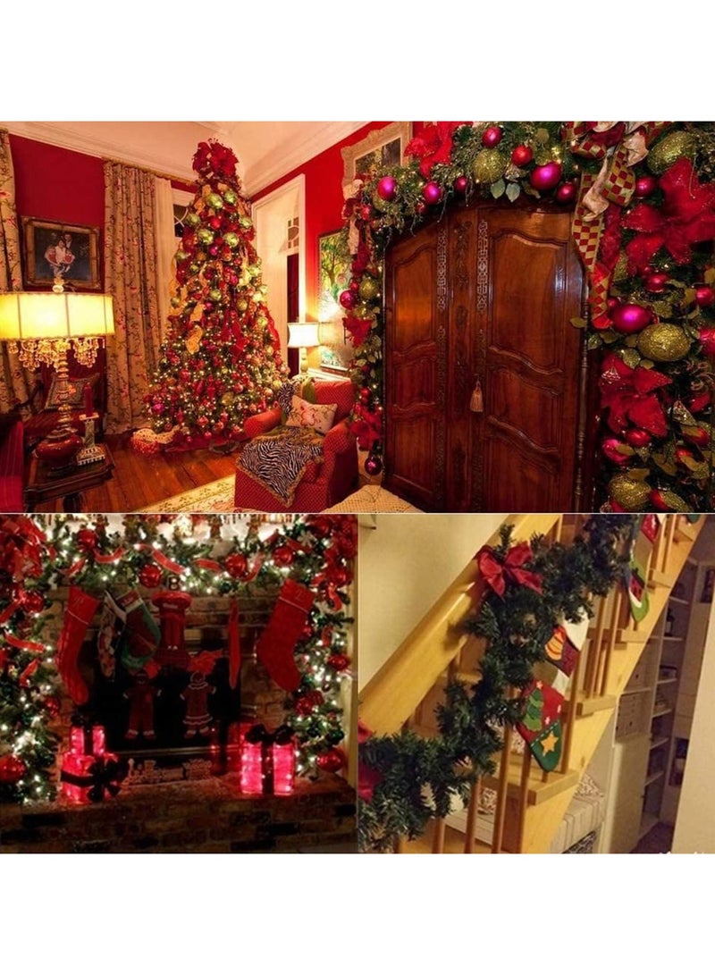 Christmas Garland Decoration 8.8 ft Christmas Rattan Christmas Artificial Flower Vine Plants Green Rattan with Red Flower Decorations and Battery Operated LED Lights - Image 5