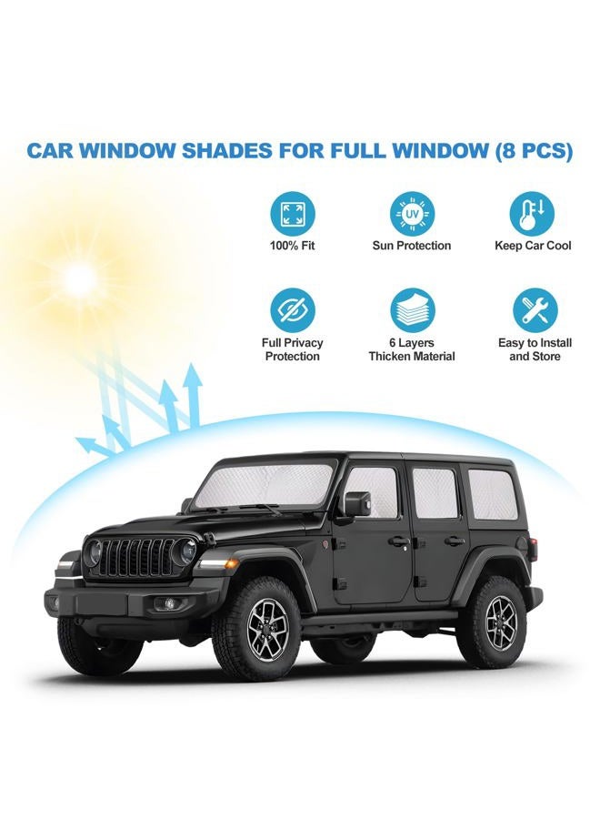 XCBYT 2019-2024 Wrangler Window Shades | 6 Layers Thickened Car Window Covers | 2 in 1 Car Full Window Privacy Curtains | 100% Blackout Window Shade and Heat Insulation for Camping Napping (8 PCS) - Image 4