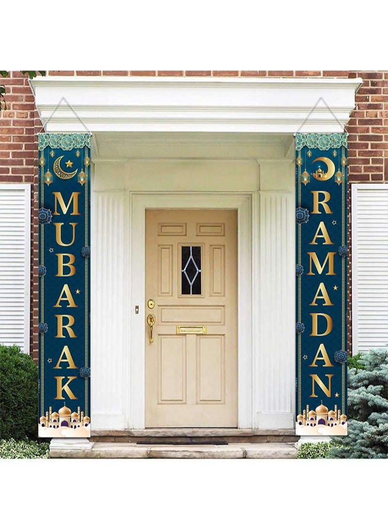Aikanbo Ramadan Mubarak Porch Sign,Ramadan Hanging Banner Decoration - 180 x 30cm Ramadan Banner Front Door Porch Sign Decoration for Home Indoor Outdoor,Eid Background Ramadan Mubarak Party Decor Set - Image 1