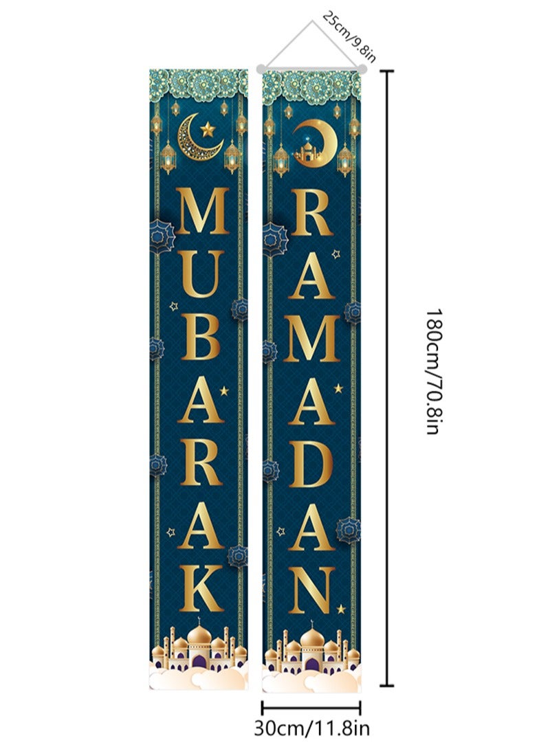 Aikanbo Ramadan Mubarak Porch Sign,Ramadan Hanging Banner Decoration - 180 x 30cm Ramadan Banner Front Door Porch Sign Decoration for Home Indoor Outdoor,Eid Background Ramadan Mubarak Party Decor Set - Image 2