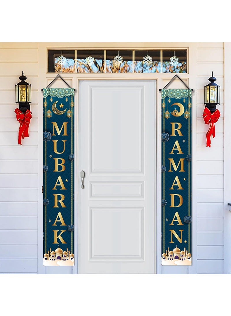 Aikanbo Ramadan Mubarak Porch Sign,Ramadan Hanging Banner Decoration - 180 x 30cm Ramadan Banner Front Door Porch Sign Decoration for Home Indoor Outdoor,Eid Background Ramadan Mubarak Party Decor Set - Image 3