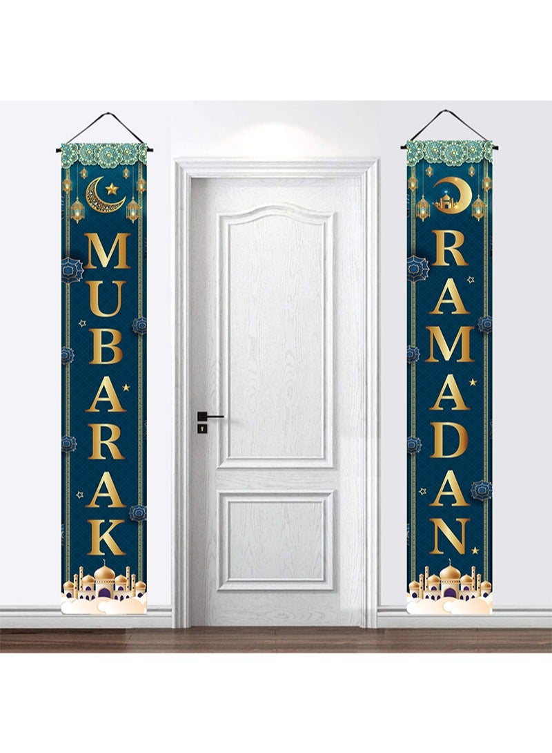 Aikanbo Ramadan Mubarak Porch Sign,Ramadan Hanging Banner Decoration - 180 x 30cm Ramadan Banner Front Door Porch Sign Decoration for Home Indoor Outdoor,Eid Background Ramadan Mubarak Party Decor Set - Image 4