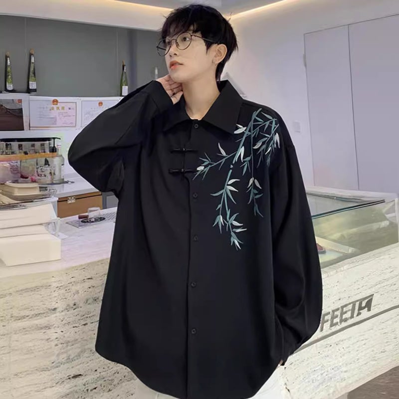 New Chinoiserie Chinoiserie Shirt Men'S Long-Sleeved High-End Buddhist Zen Style Han Dynasty Shirt 2024 Spring & Fall New Style - Image 1