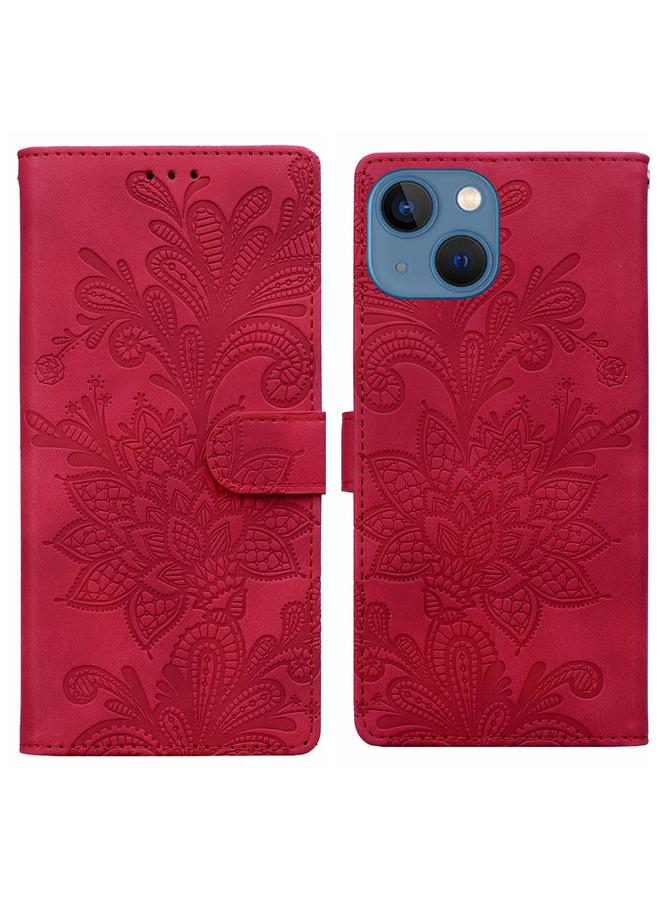 Zaboon Case For iPhone 13 / 14 Lace Floral Embossed Magnetic Buckle PU Phone Case With Wrist Strap - Image 1