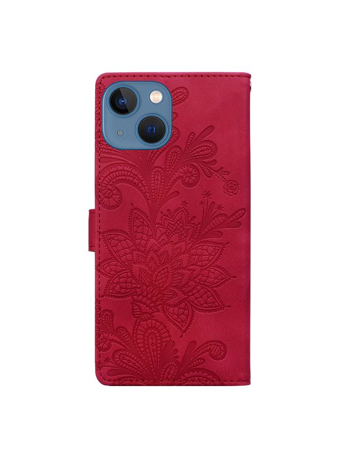 Zaboon Case For iPhone 13 / 14 Lace Floral Embossed Magnetic Buckle PU Phone Case With Wrist Strap - Image 3