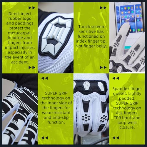 Seibertron Unisex MX ATV MTB Racing Gloves - Full Finger Touchscreen Glove for Bicycle Cycling Mountain Biking Motorcycle and Motocross White S - Image 5