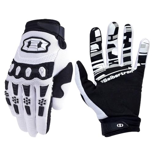 Seibertron Unisex MX ATV MTB Racing Gloves - Full Finger Touchscreen Glove for Bicycle Cycling Mountain Biking Motorcycle and Motocross White S - Image 1