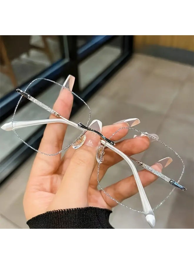 سينت هاوس زوج من العدسات الشفافة بدون إطار للنساء، بإطار جلاكسي لامع (مع حافظة نظارات)، نظارات زرقاء مانعة للضوء، نظارات طبية - Image 1