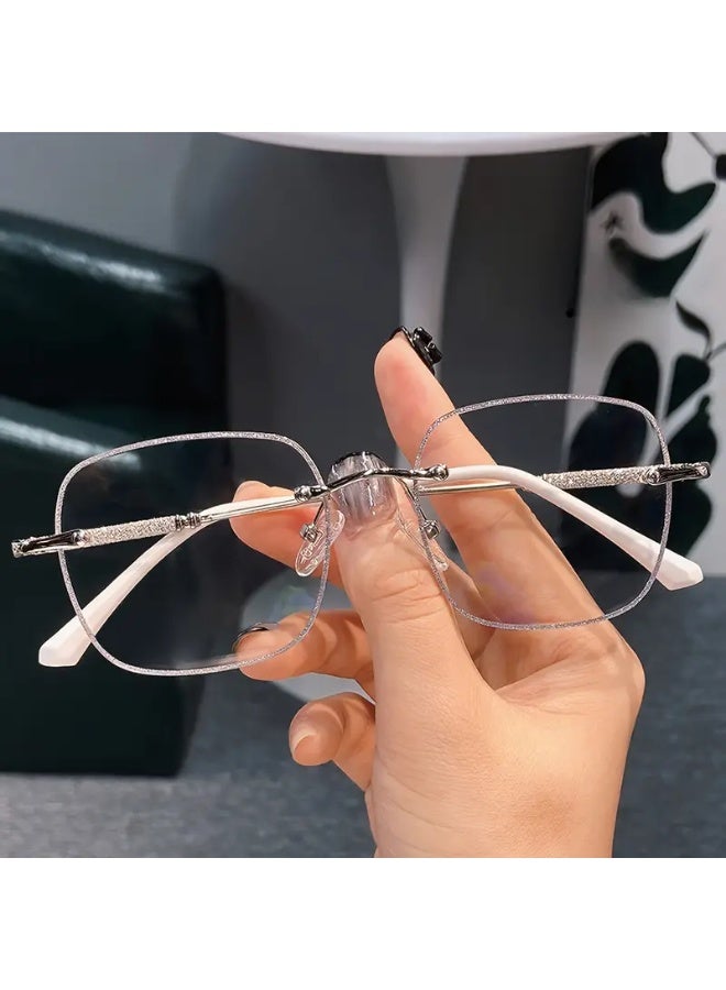 سينت هاوس زوج من العدسات الشفافة بدون إطار للنساء، بإطار جلاكسي لامع (مع حافظة نظارات)، نظارات زرقاء مانعة للضوء، نظارات طبية - Image 2