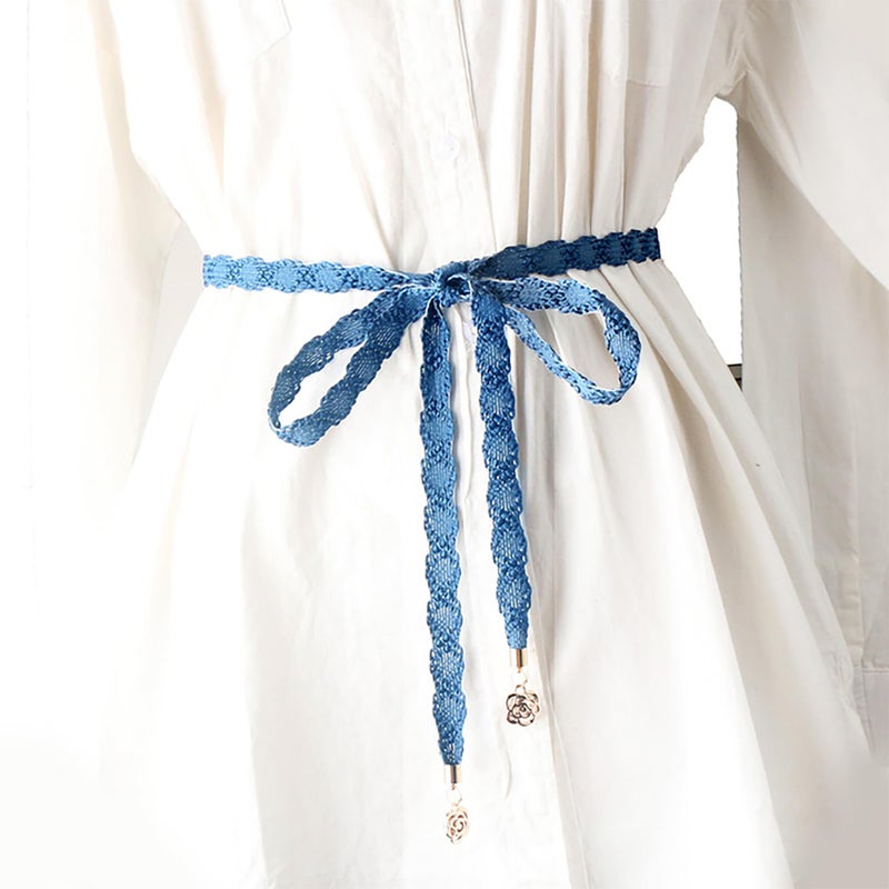 NIDMIDO Elegant Braid Belt for Women Woven Trendy Waist Belt Decorative Dress Belt for Women Girls Outfit (Denim Blue) - Image 5