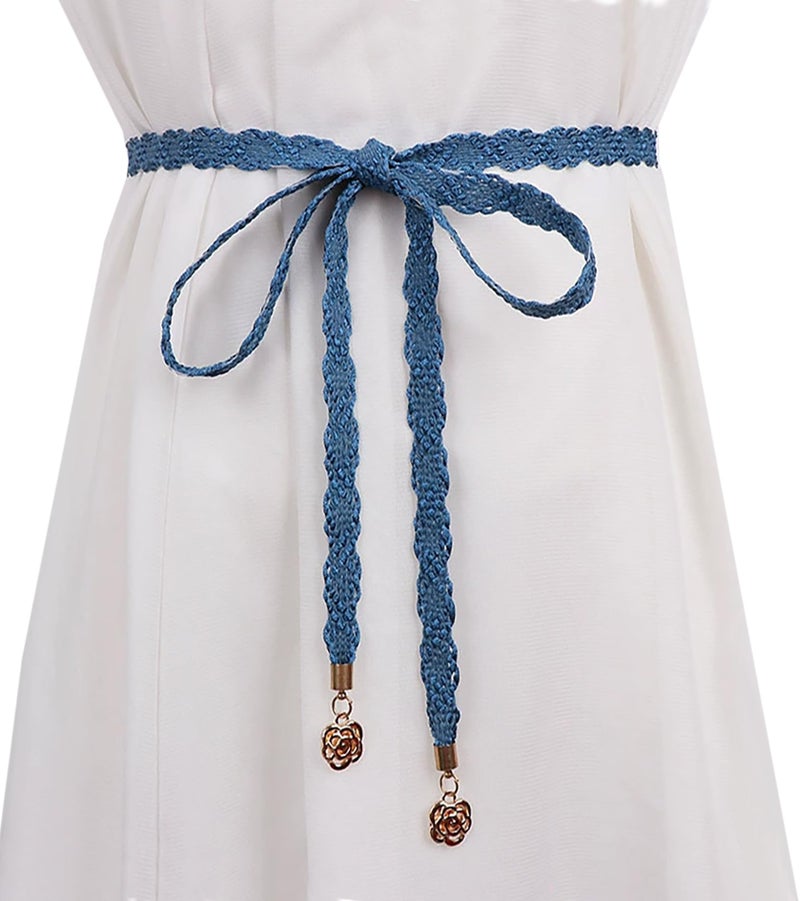 NIDMIDO Elegant Braid Belt for Women Woven Trendy Waist Belt Decorative Dress Belt for Women Girls Outfit (Denim Blue) - Image 2