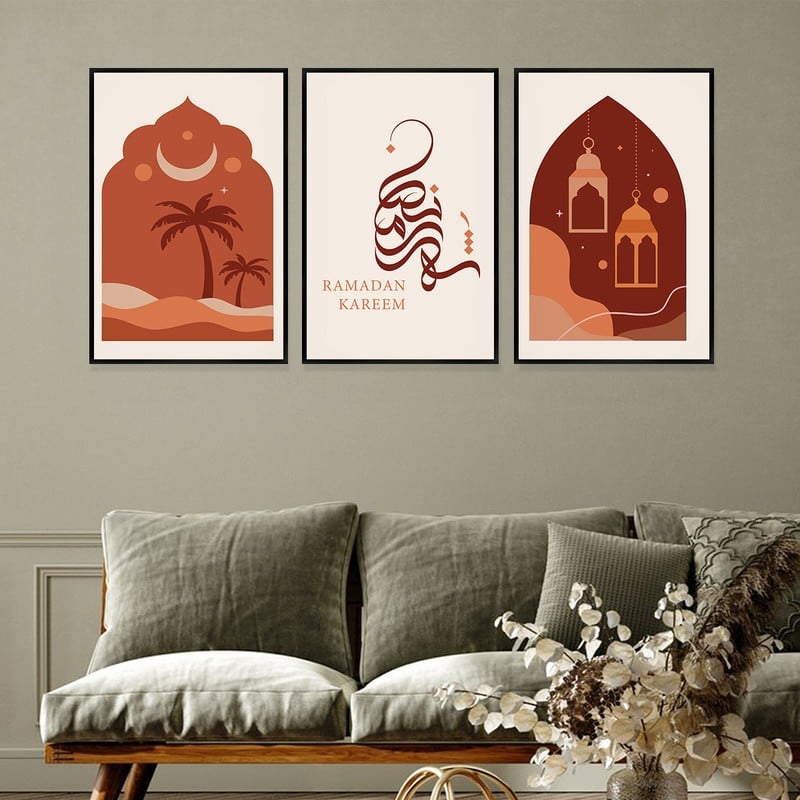 Marktna Three canvas paintings with an Islamic design for the month of Ramadan, with a hollow frame, measuring (90×40), three pieces. - Image 3