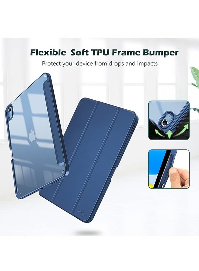 Case for iPad 10th Generation 10.9 Inch 2022 Case with Pencil Holder, Supports Auto Wake / Sleep, Clear Back Shockproof Cover Tablet Protector - Navy - Image 4