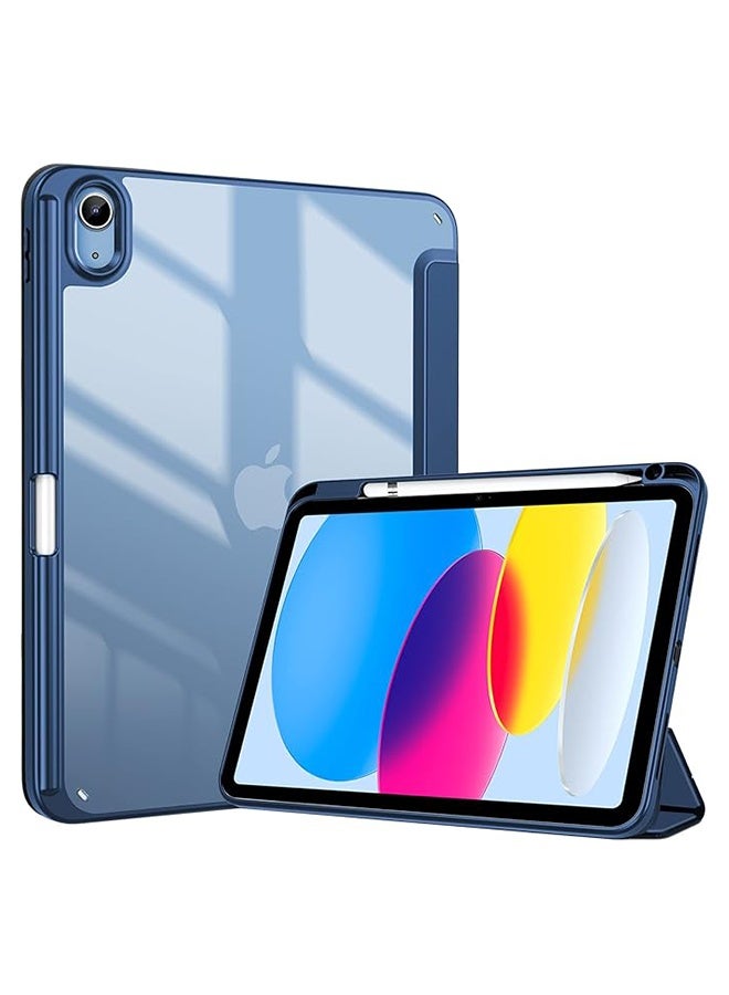 Case for iPad 10th Generation 10.9 Inch 2022 Case with Pencil Holder, Supports Auto Wake / Sleep, Clear Back Shockproof Cover Tablet Protector - Navy - Image 1