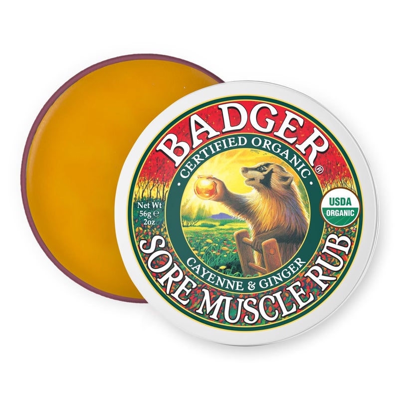 BADGER Organic Sore Muscle Rub Tin, 2 OZ - Image 1