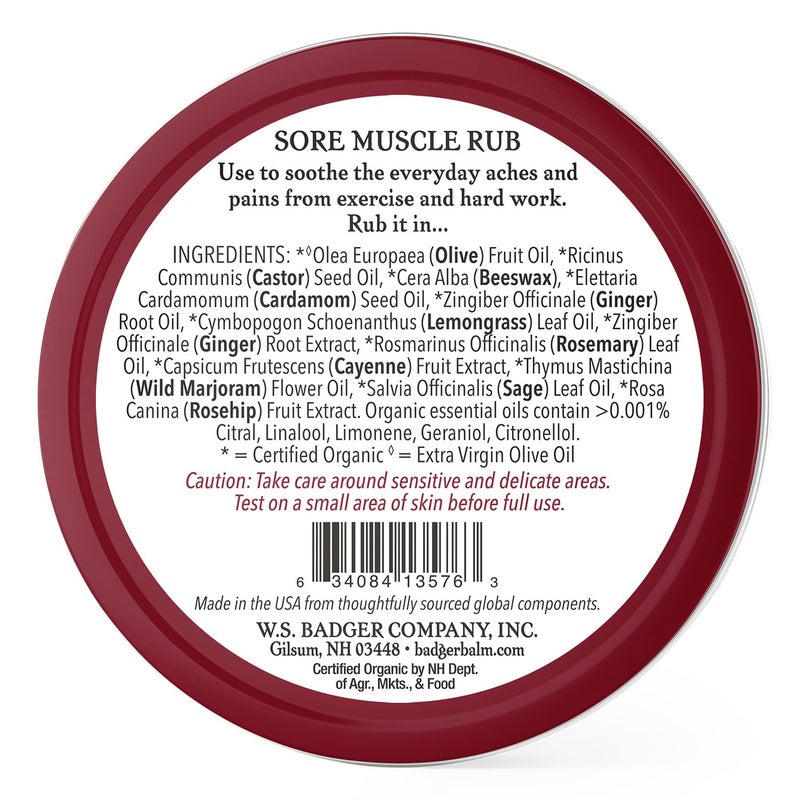 BADGER Organic Sore Muscle Rub Tin, 2 OZ - Image 2