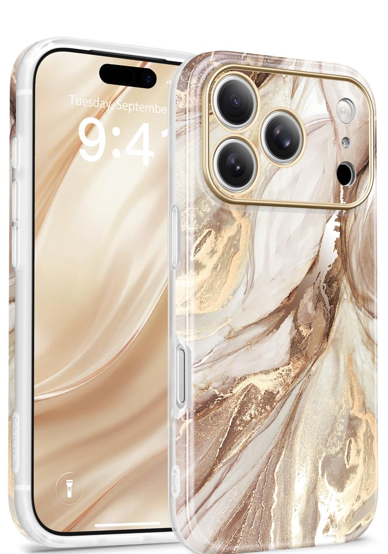 GVIEWIN for iPhone 17 Pro Case Compatible with MagSafe, [Full Camera Protection][Military-Grade Protection] Shockproof Protective Slim Magnetic Marble Phone Case for 17 Pro 6.3", Topaz/Gold - Image 1