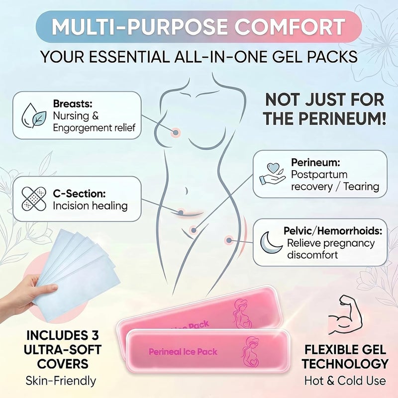 coldchill Reusable Perineal Ice Packs for Postpartum & Hemorrhoid Pain Relief, Hot & Cold Pack for Women After Pregnancy. 2 Ice Pack and 3 Non-Woven Cover, Pink - Image 5