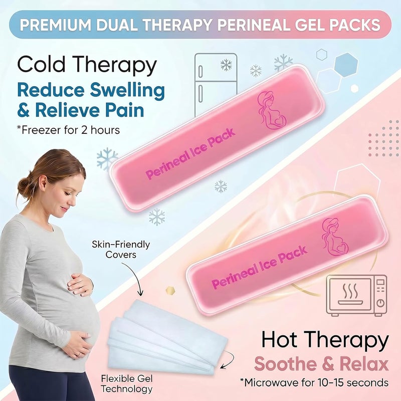 coldchill Reusable Perineal Ice Packs for Postpartum & Hemorrhoid Pain Relief, Hot & Cold Pack for Women After Pregnancy. 2 Ice Pack and 3 Non-Woven Cover, Pink - Image 2