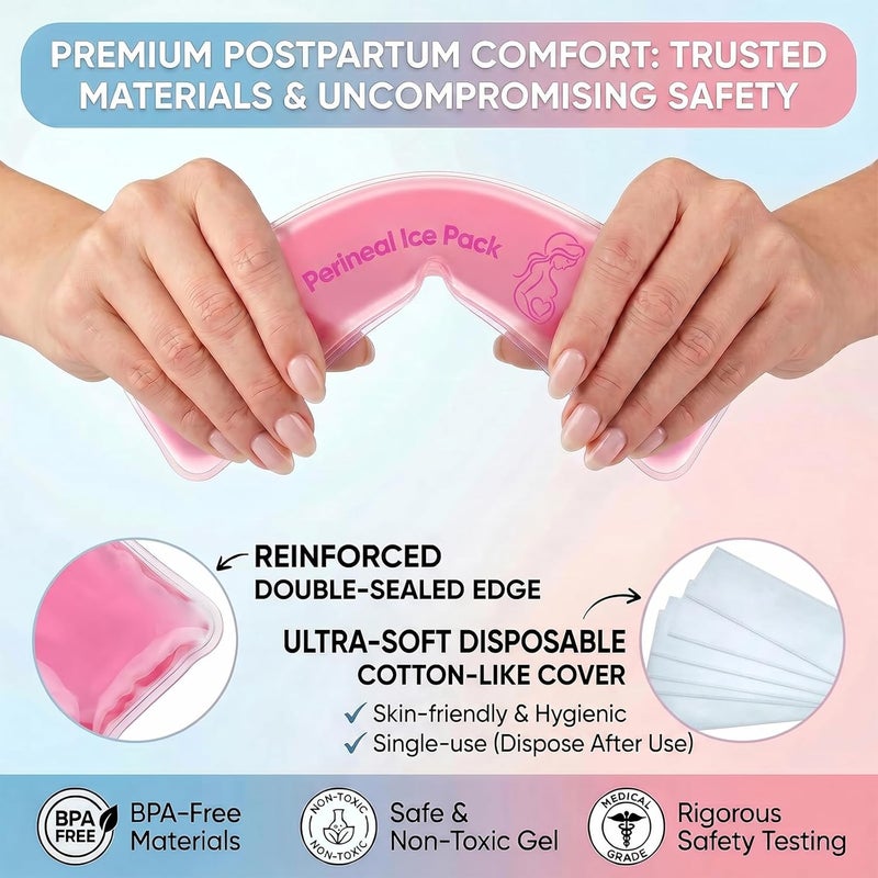 coldchill Reusable Perineal Ice Packs for Postpartum & Hemorrhoid Pain Relief, Hot & Cold Pack for Women After Pregnancy. 2 Ice Pack and 3 Non-Woven Cover, Pink - Image 3