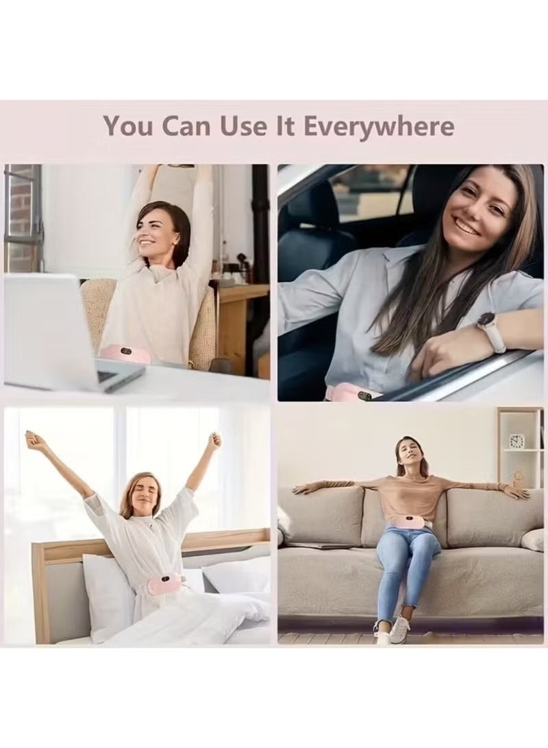وسادة تدفئة لاسلكية محمولة لتخفيف آلام الدورة الشهرية وآلام الظهر، حزام تدفئة كهربائي قابل لإعادة الشحن بثلاثة مستويات حرارة وأربعة أوضاع اهتزاز، قابل للارتداء، لاسلكي، حزام لتخفيف آلام الدورة الشهرية، وسادة تدفئة للدورة الشهرية، وردي - Image 4