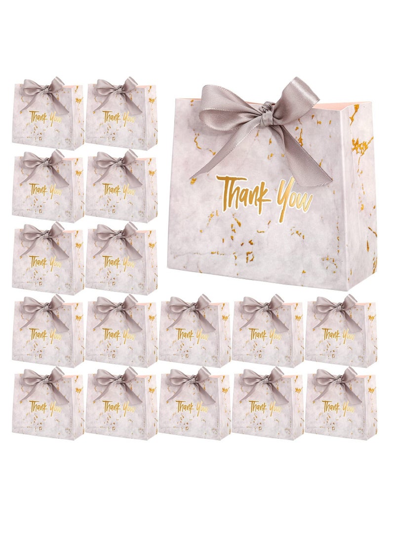 20 Pack Small Thank You Gift Bags with Silver Ribbon Marble Pattern Party Favor Bags Candy Boxes 4.5x1.8x4 Inch Mini Paper Gift Bags Bulk for Wedding Birthday Bridal Shower Baby Shower - Image 1
