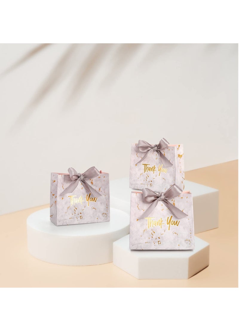 20 Pack Small Thank You Gift Bags with Silver Ribbon Marble Pattern Party Favor Bags Candy Boxes 4.5x1.8x4 Inch Mini Paper Gift Bags Bulk for Wedding Birthday Bridal Shower Baby Shower - Image 2