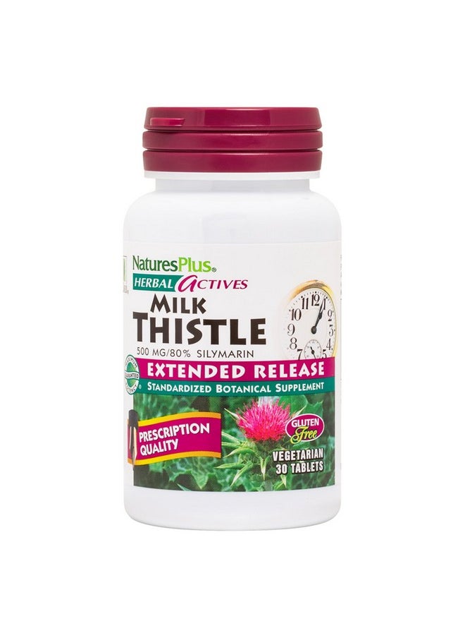 ناتشرز بلاس Natures Plus Herbal Actives Milk Thistle, Extended Release - 30 قرصًا، عبوة من قطعتين - نباتي وخالي من الجلوتين - 60 وجبة إجمالية  - Image 1
