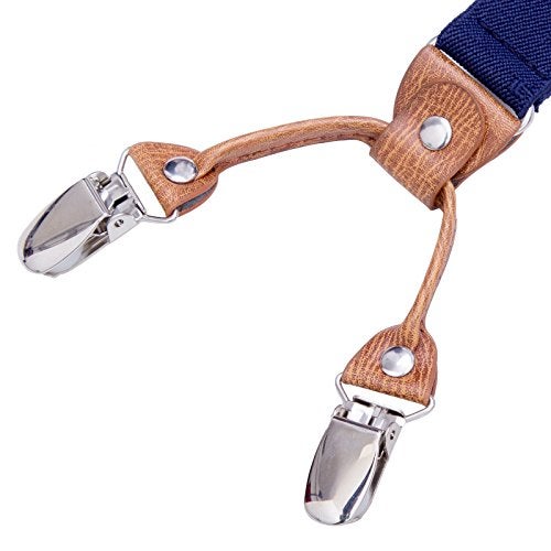AWAYTR Kids Child Men Boy Suspenders - Adjustable Elastic Solid Color 4 Strong Clips Braces (Brown, 25Inches (6 Years to 9 Years)) - Image 4