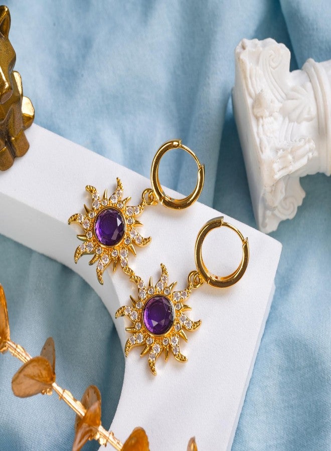 Botrinal Purple Sun Dangle Huggie Hoop Earrings Princess Jewelry Rapunzel Sun Earrings Birthday Party Earrings Girls Halloween Dress up Gifts - Image 4