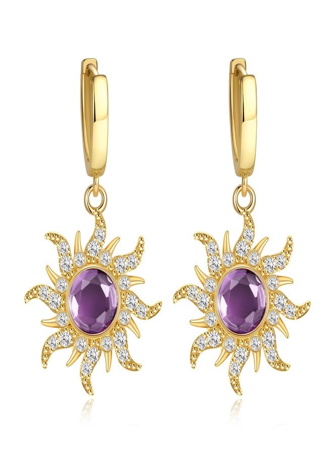 Botrinal Purple Sun Dangle Huggie Hoop Earrings Princess Jewelry Rapunzel Sun Earrings Birthday Party Earrings Girls Halloween Dress up Gifts - Image 1